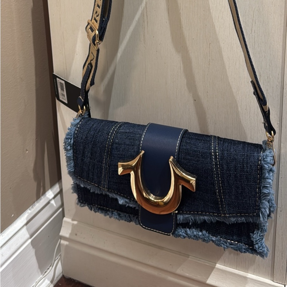 True Religion Denim Crossbody Bag with Gold Accents